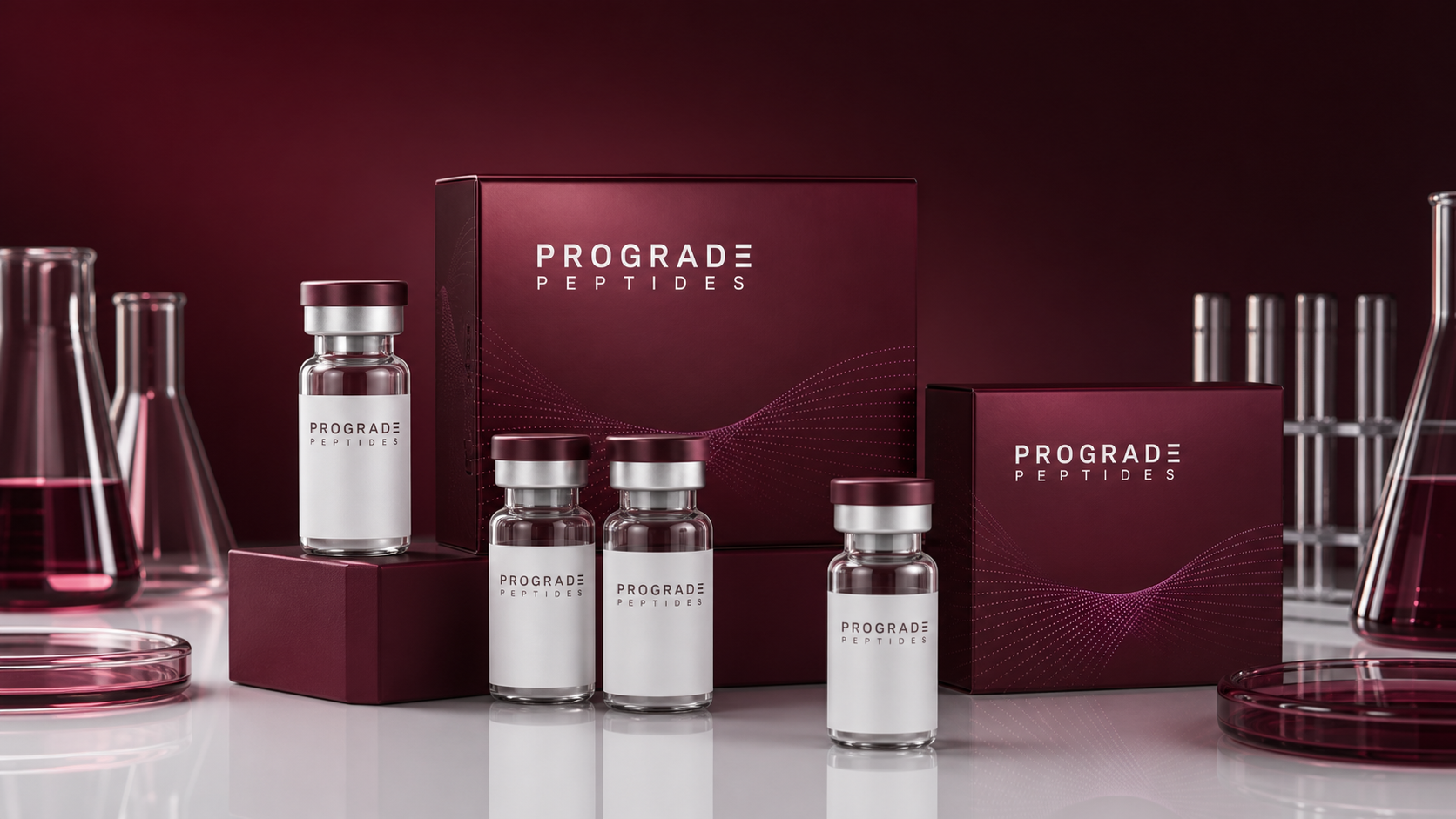 ProGrade Peptides product boxes and vials